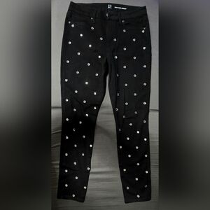New York & Company Rhinestone Embellished Black High Rise Skinny Jeans | Size 8